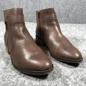 Crown Vintage Cathy Ankle Booties Womens 8.5M Brown Leather Zip Block Heel